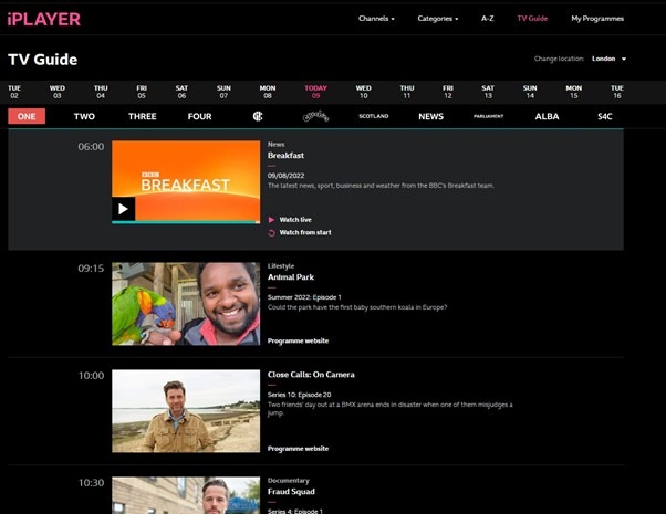BBC lplayer 'TV Guide'